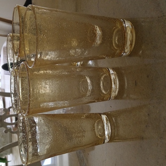 Set of 6 Amber Mexican bubble glass tumblers 12 oz barware 6 1/2" tall - Picture 2 of 5